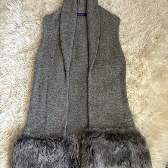 Ralph Lauren Collection Purple Label Shearling Fur Vest Cashmere Silk Sweater L - Picture 14 of 16